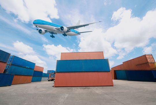 Industrial container yard for logistics business and transport aircraft, import, export